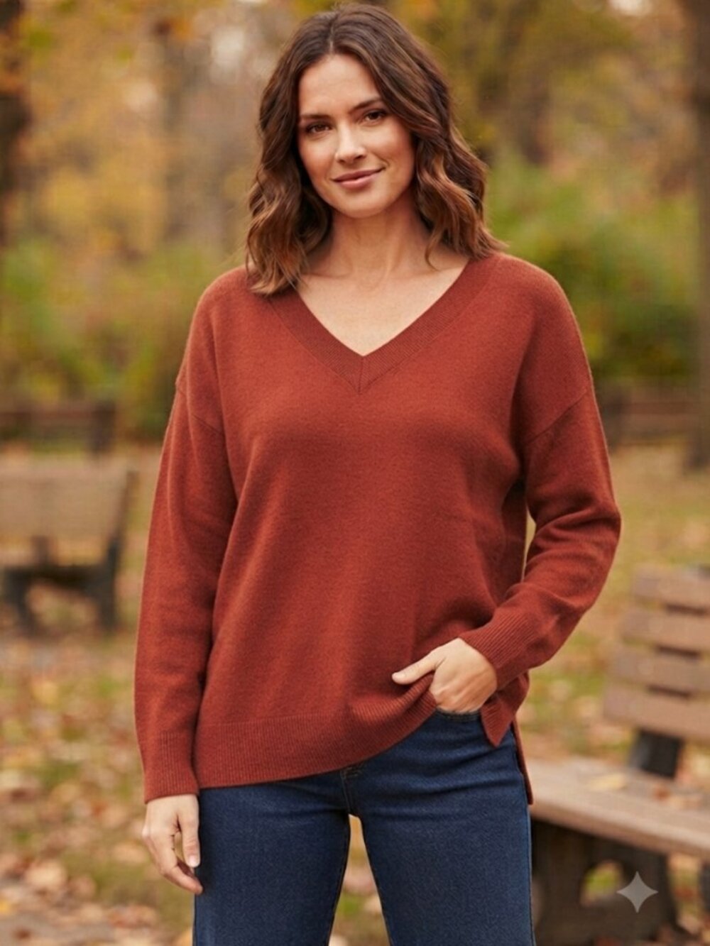 Matty M Rust Orange V-Neck Long Sleeve Pullover Sweater Medium M EUC